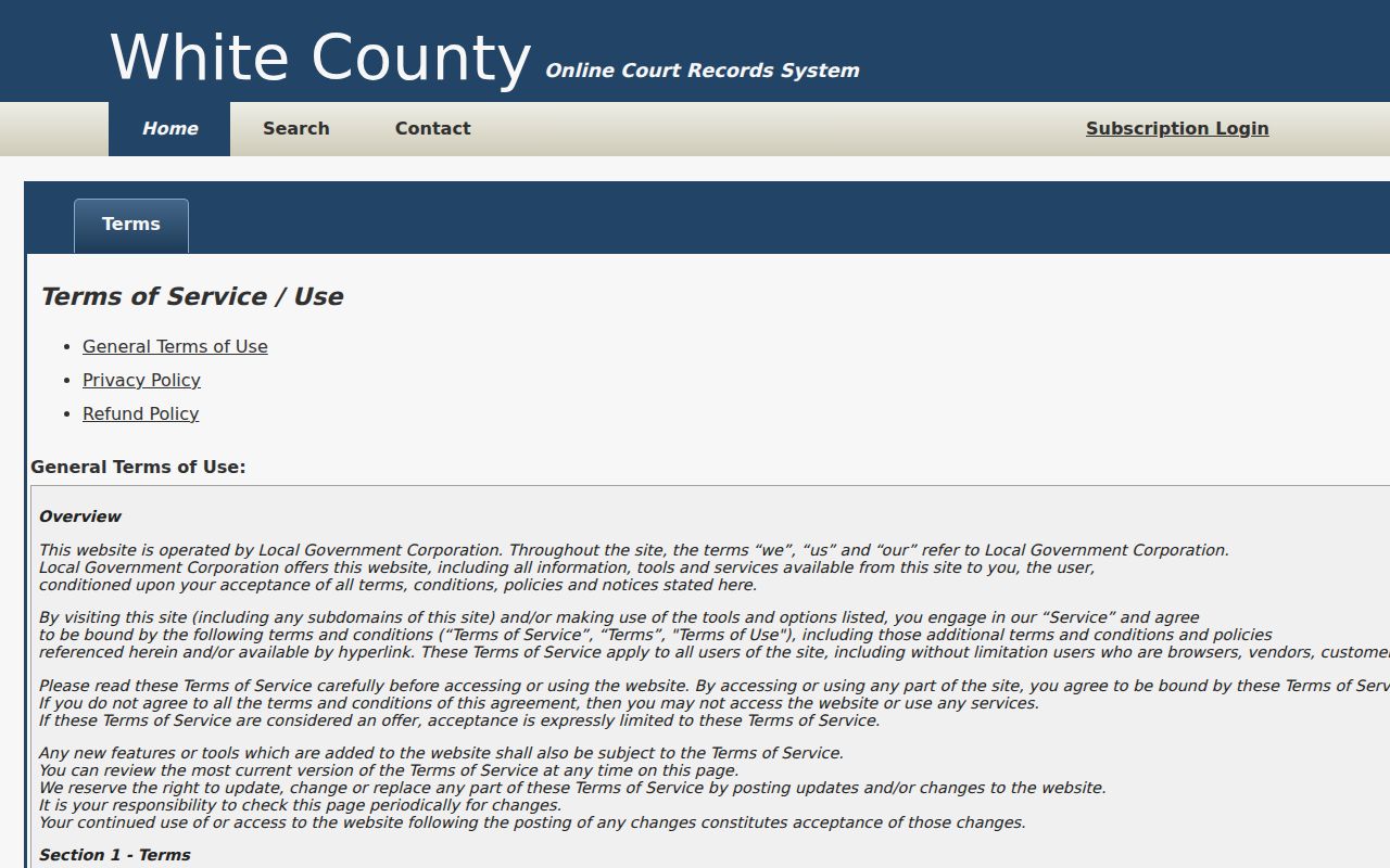 White County TnCIS terms and limitations