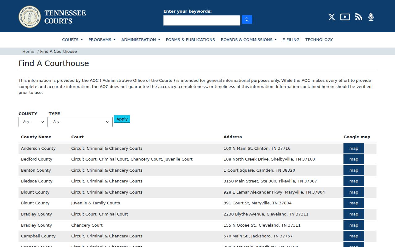 Tennessee court directory for White County