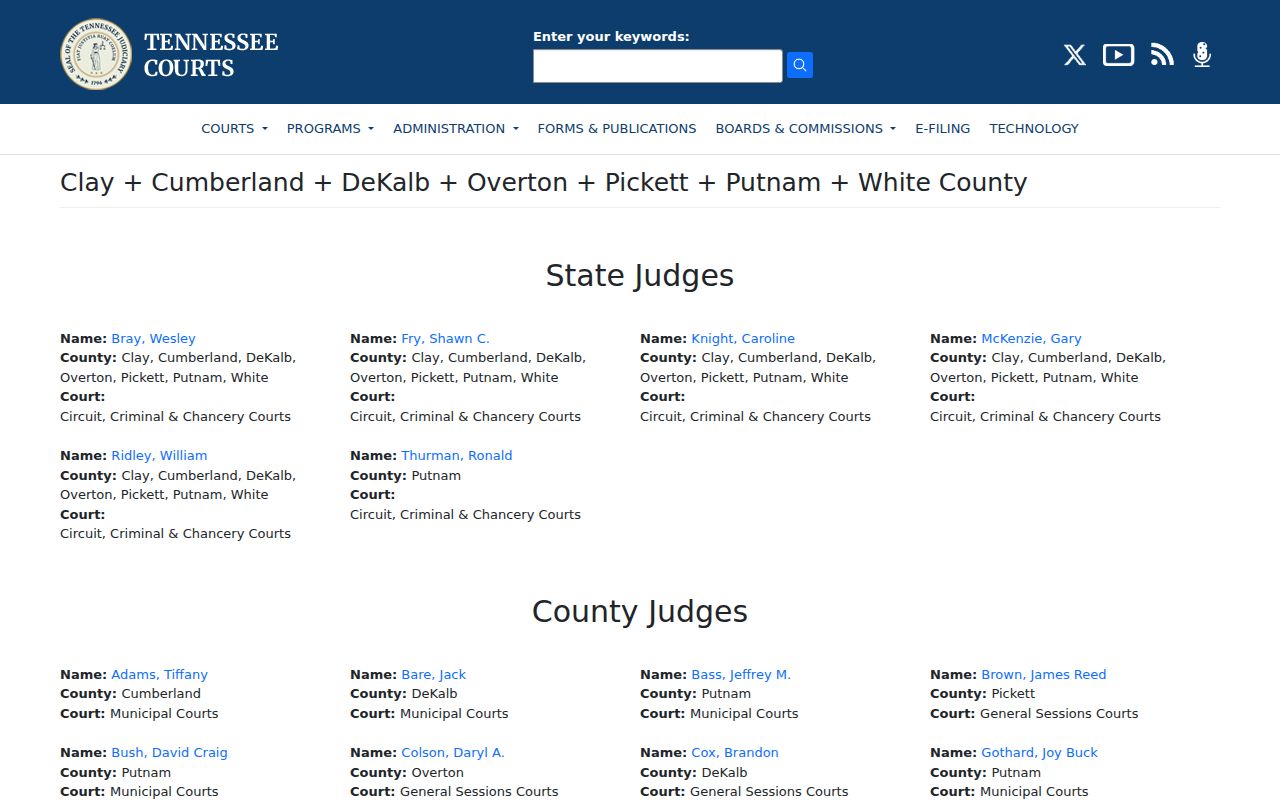 Tennessee 13th Judicial District court listing