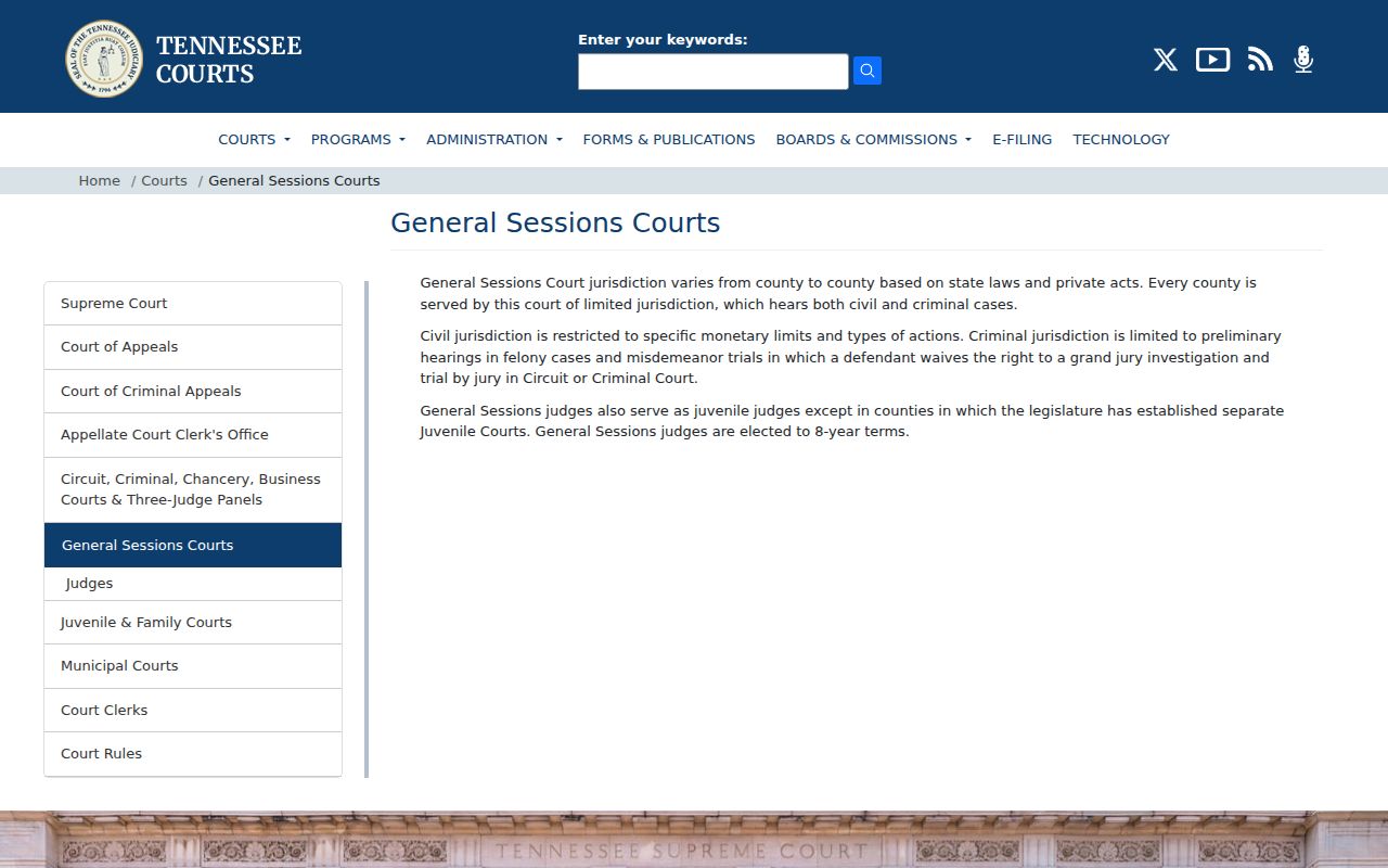 Tennessee General Sessions Courts official page