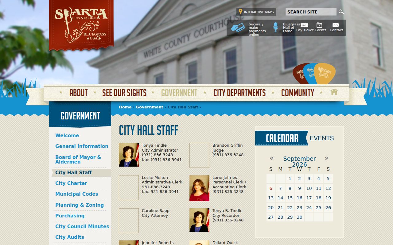 Sparta City Hall staff and municipal court contacts