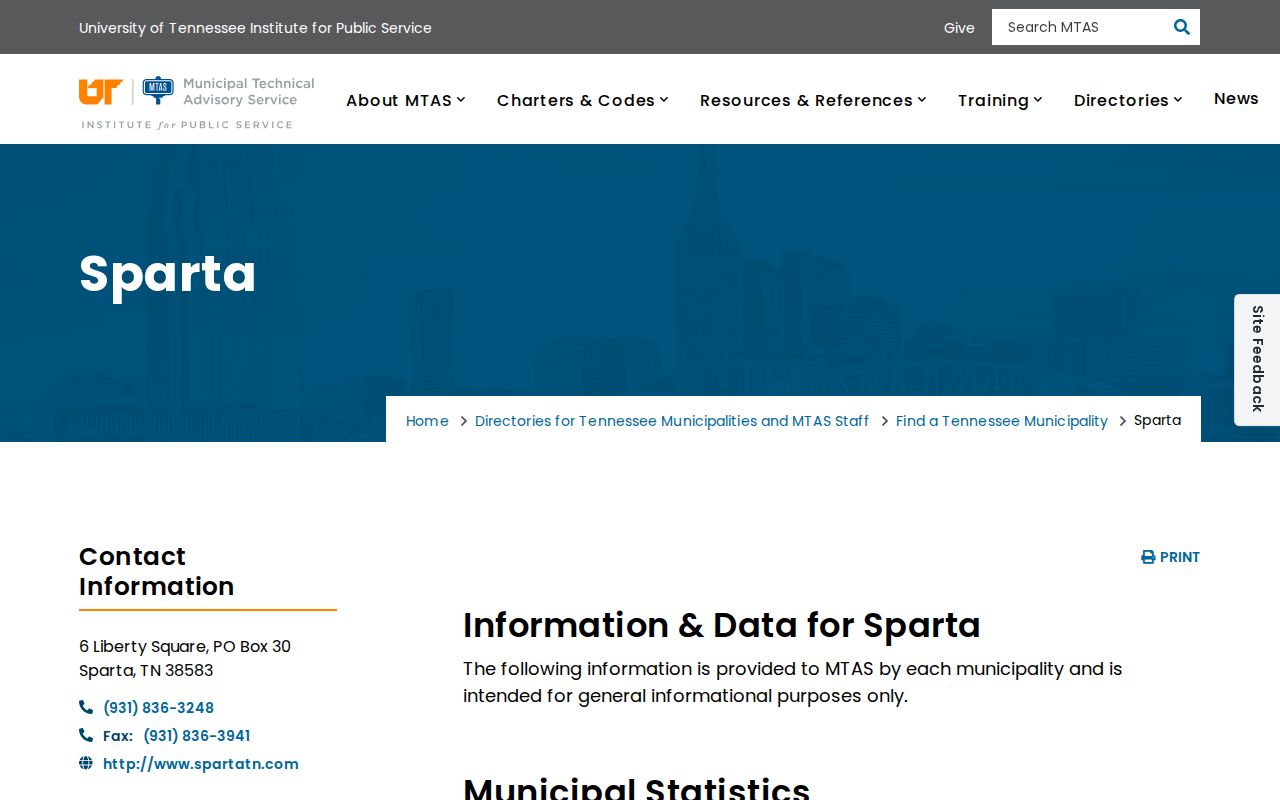 MTAS municipal profile for Sparta Tennessee