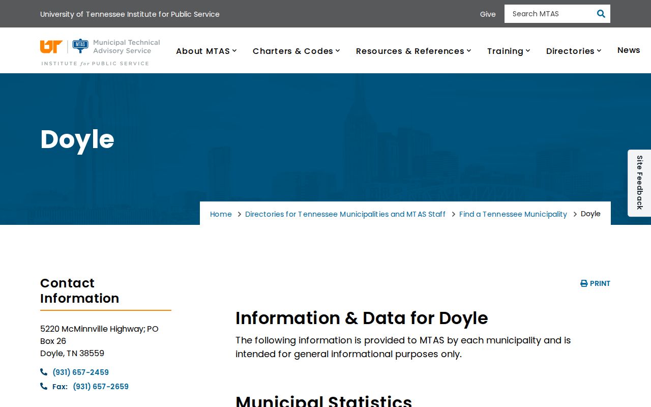 MTAS official directory profile for the Town of Doyle
