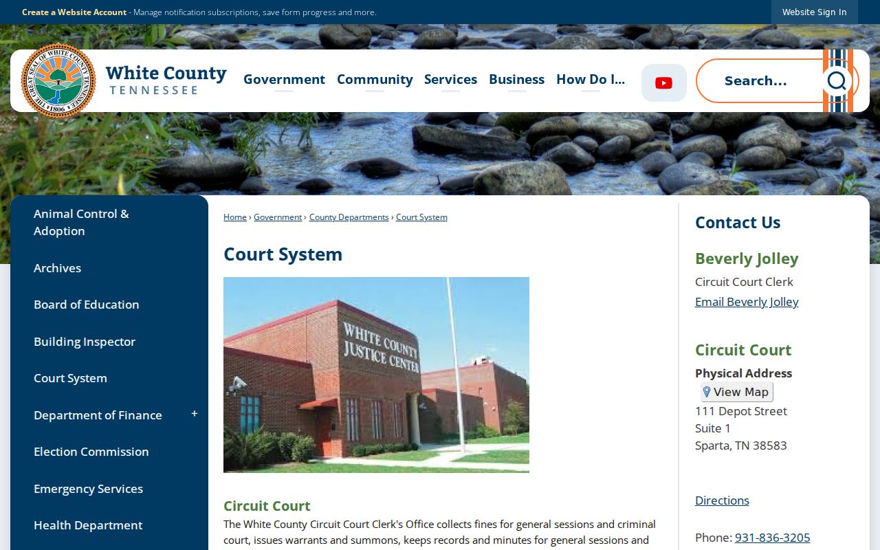 Official White County Tennessee court system directory